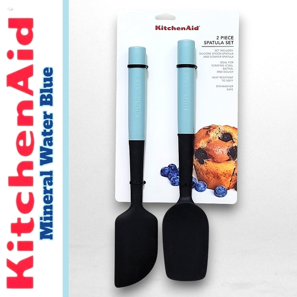 KitchenAid Mineral Water Blue Color 2-Piece Silicone Spatula Set - NWT - Picture 1 of 7